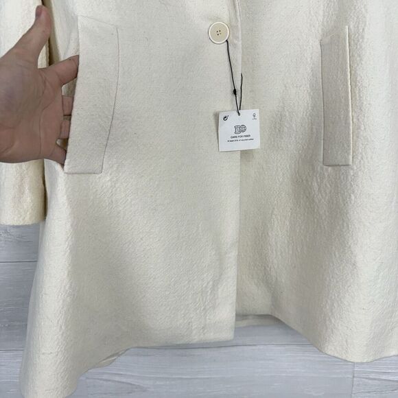 Zara Oversized Textured Wool Blend Coat Women XL Ivory Long Jacket Blazer NEW - Picture 6 of 16